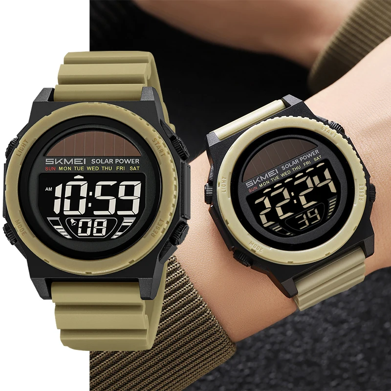 Skmei Solar Energy Digital Watches forMens LED Waterproof Swimming Chronograph TPU Strap Date Week Military Sports Wristwatch view 6