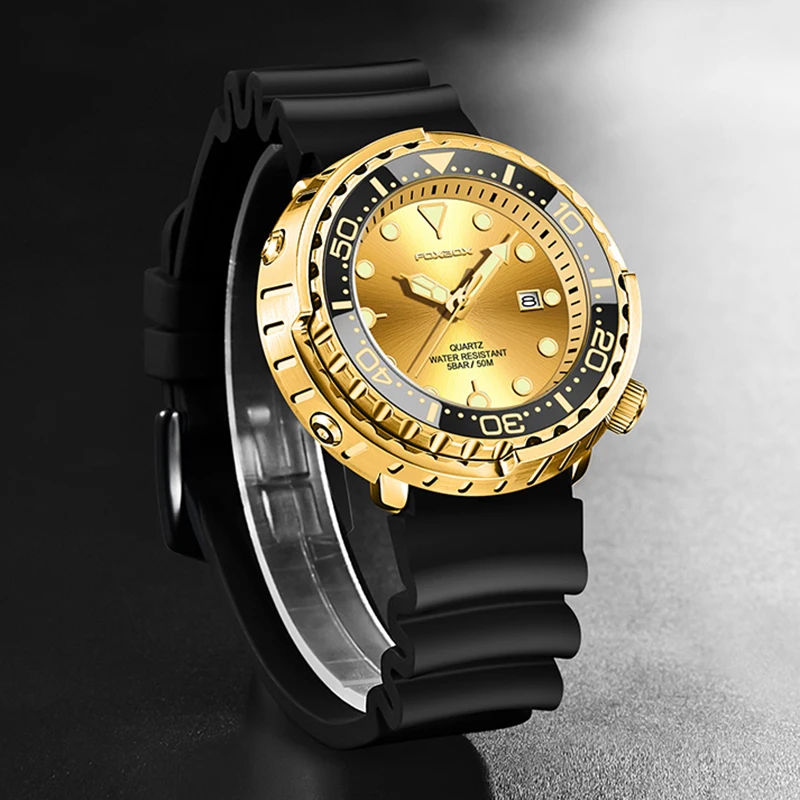 LIGE موضة ساعة ذهبية للرجال العلامة التجارية الفاخرة 50 متر مقاوم للماء ساعة يد رجالي كوارتز العسكرية سيليكون الرياضة غواص ساعة الرجال