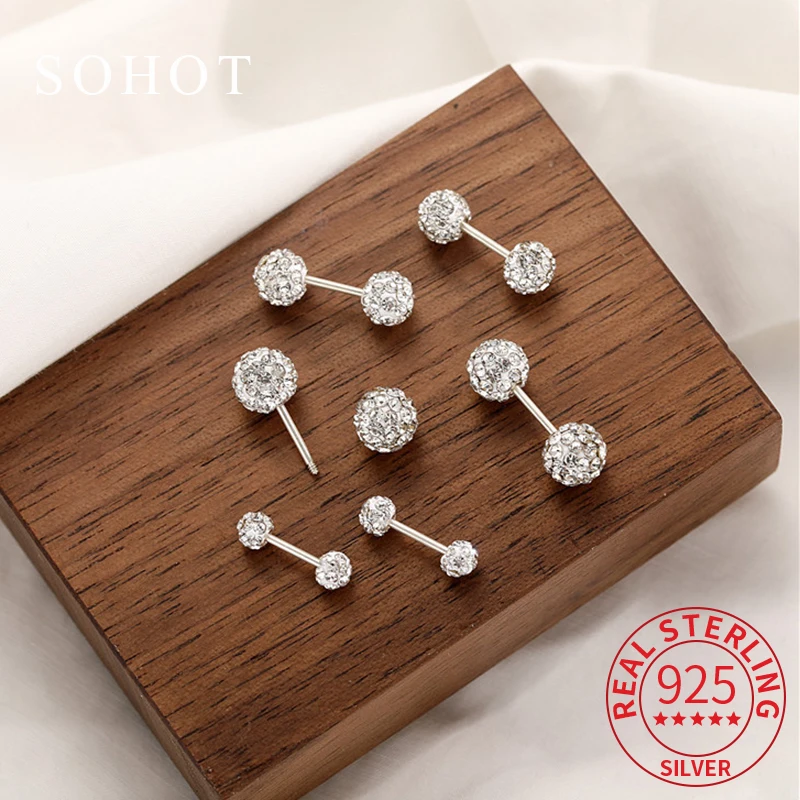 

Real 925 Sterling Silver Shining Piercing Screw Bead Mini Stud Earrings for Women Classic Fine Jewelry Light Luxury Accessories