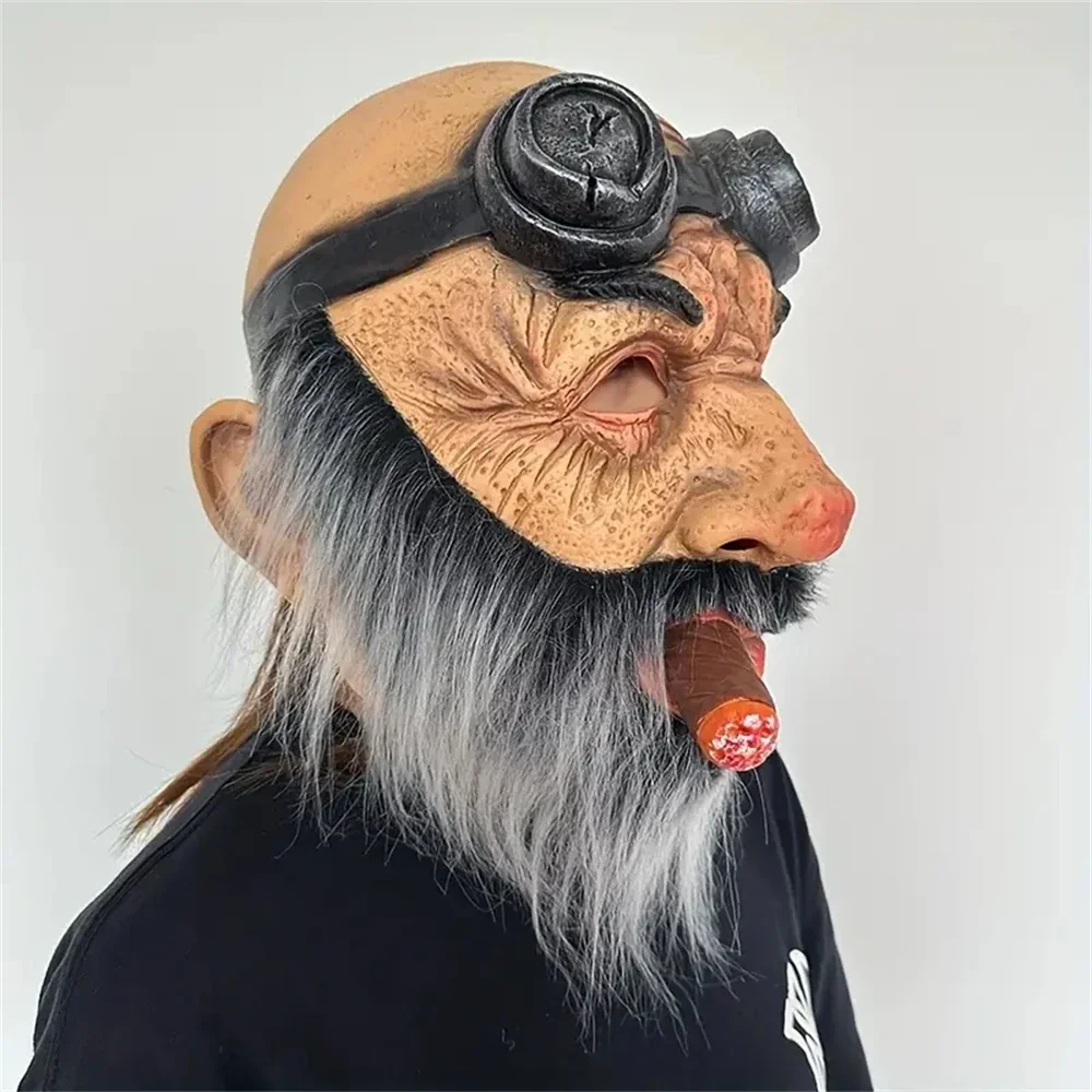 Perruque de grand-père pour Halloween, ensemble de tête de masque de vieil homme, barbe chauve, masque d'horreur de vieil homme, accessoires de costume de cosplay de carnaval, nouveau