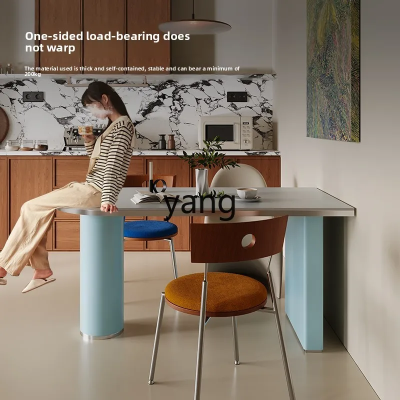 TGF rock slab dining table household small apartment living room modern cream wind solid wood oval dining table