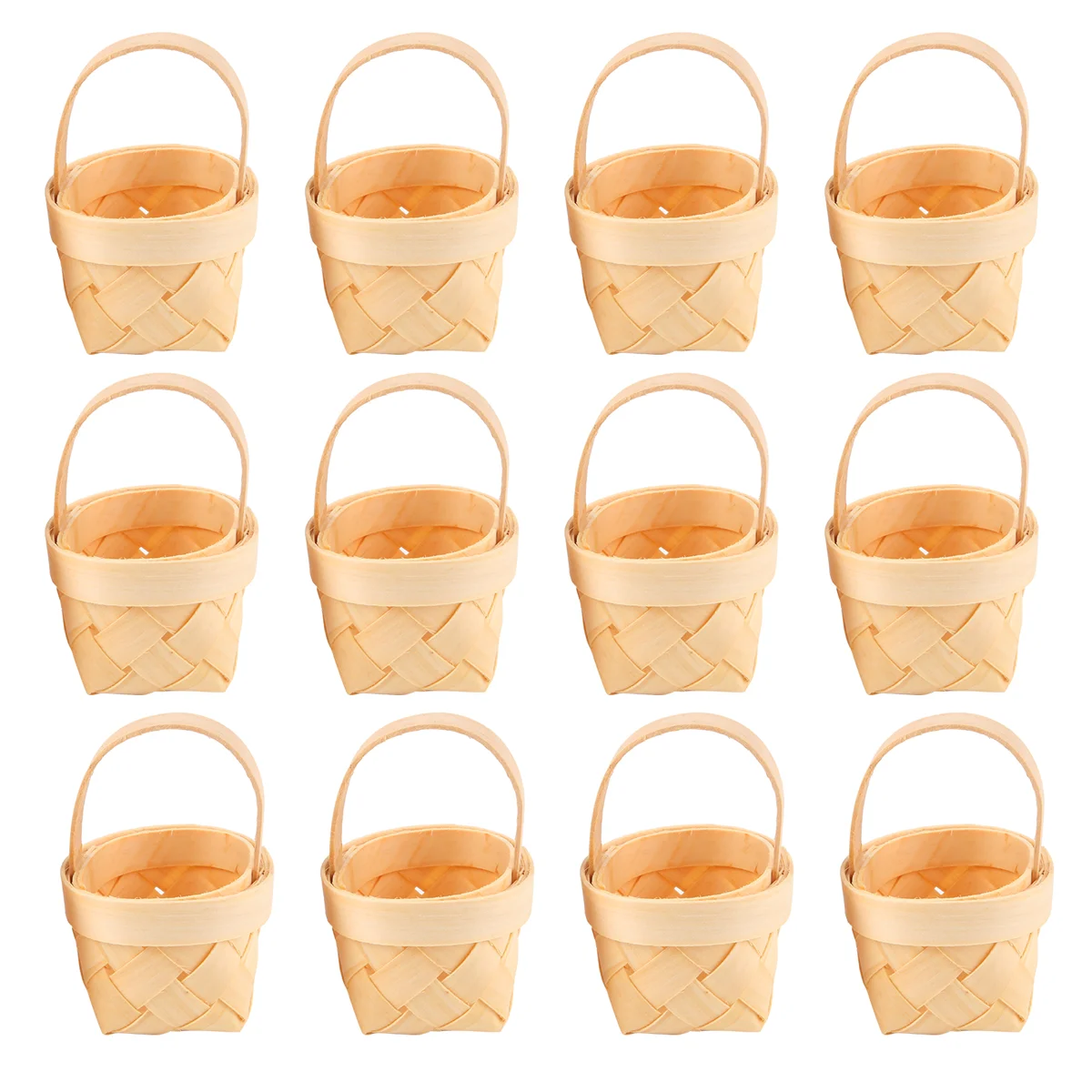 ABQR 12Pcs Wood Chip Mini Baskets Manual Woven Baskets Ornaments Candy Storage Box