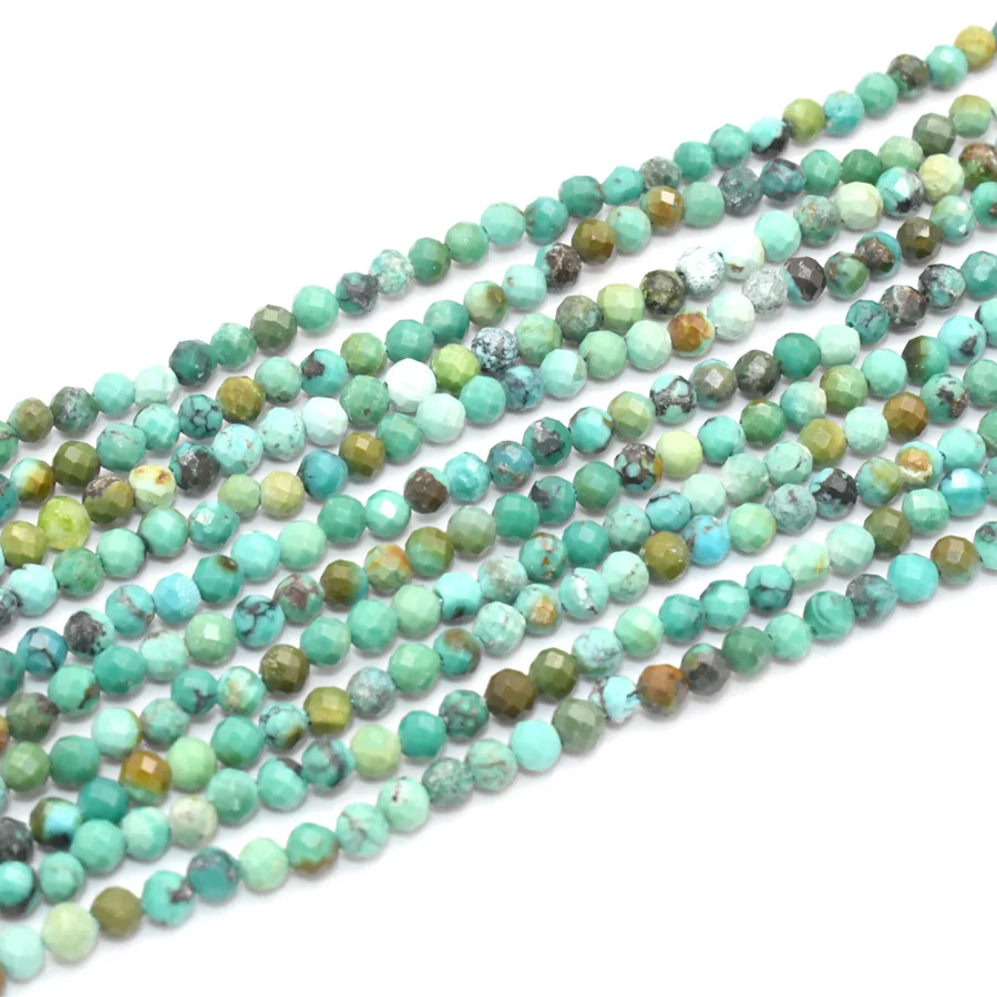 

Natural Semi-precious Stone Green Turquoise 2.5mm Faceted Strand Loose Beads For Necklace Making Findings