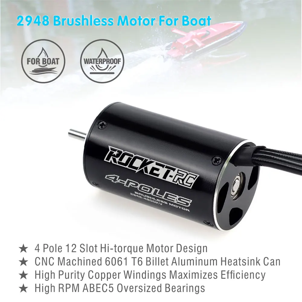 Rocket 2948 3450KV 4800KV 3,175 mm waterdichte borstelloze motor voor 600-800 mm RC boot Feilun FT011 Traxxas M41 Catamaran Spartan