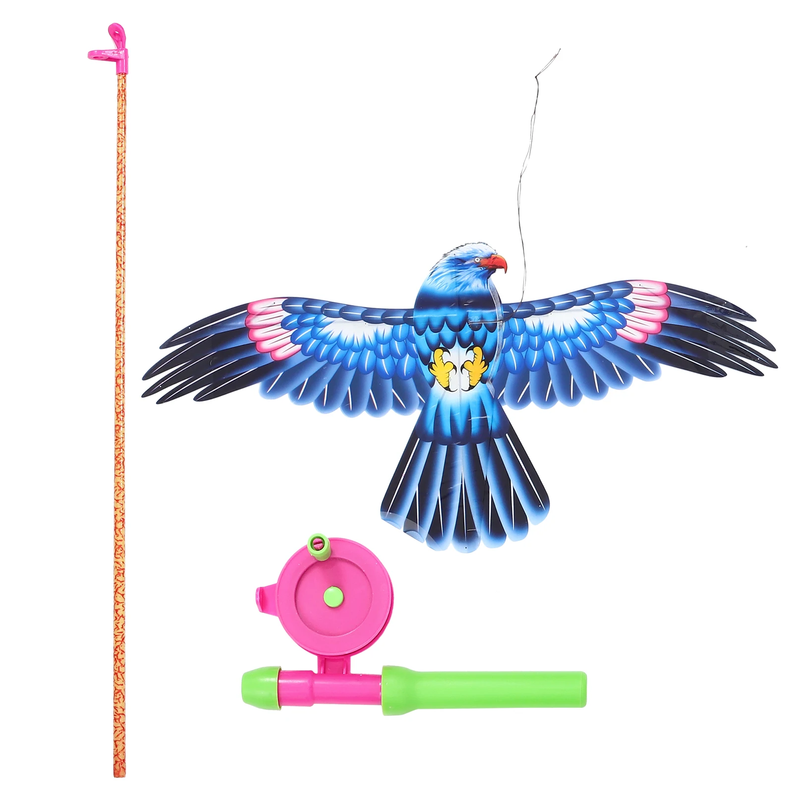 Fishing Rod Kite Lightweight Easy to Fly Outdoor Toy Kids Activities Portable Fun Vivid Eagle Design Plastic Material