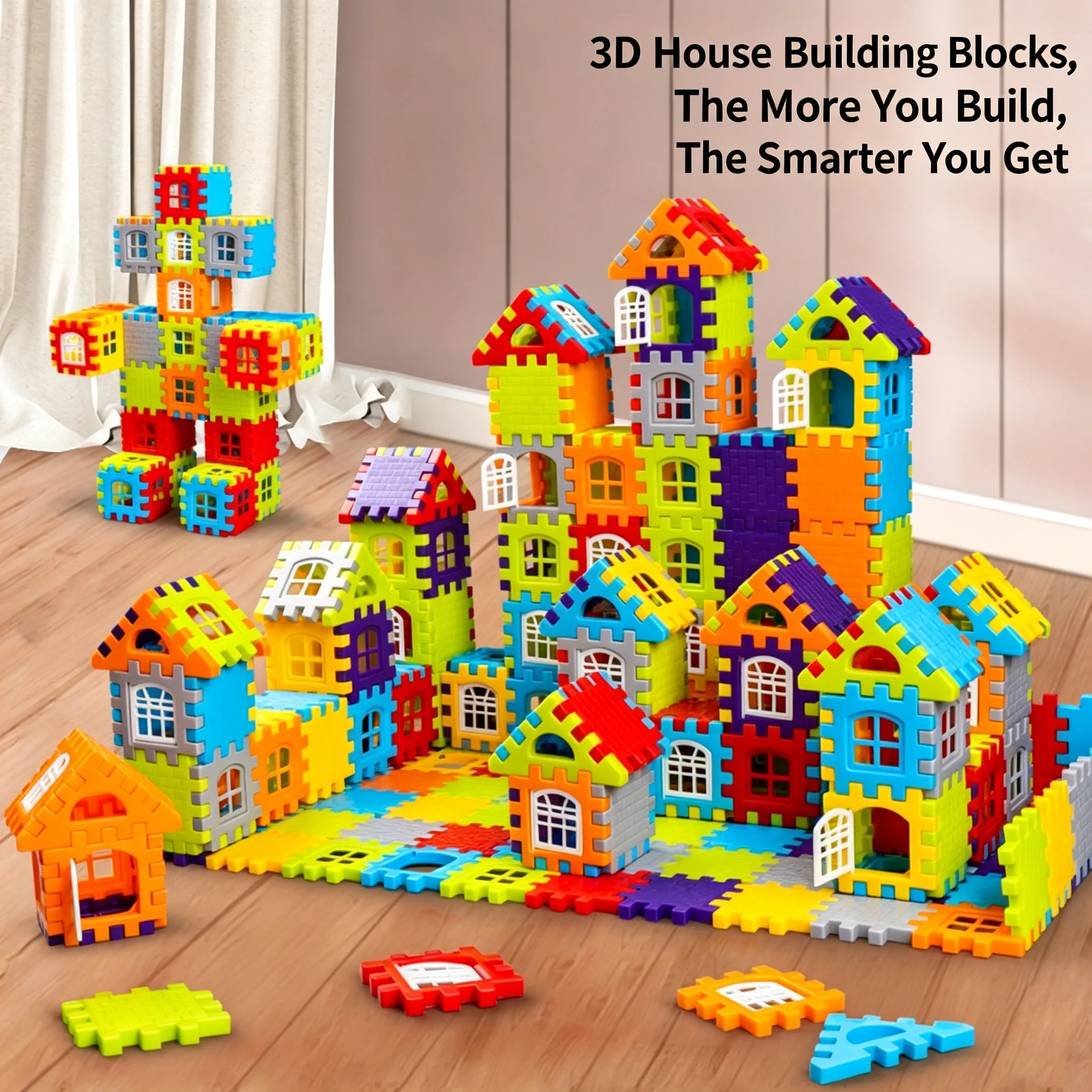 Large Size House Building Blocks Interlocking Construction Toy Set Simulated Windows DIY Villa Castle STEM Educational Toy Gifts