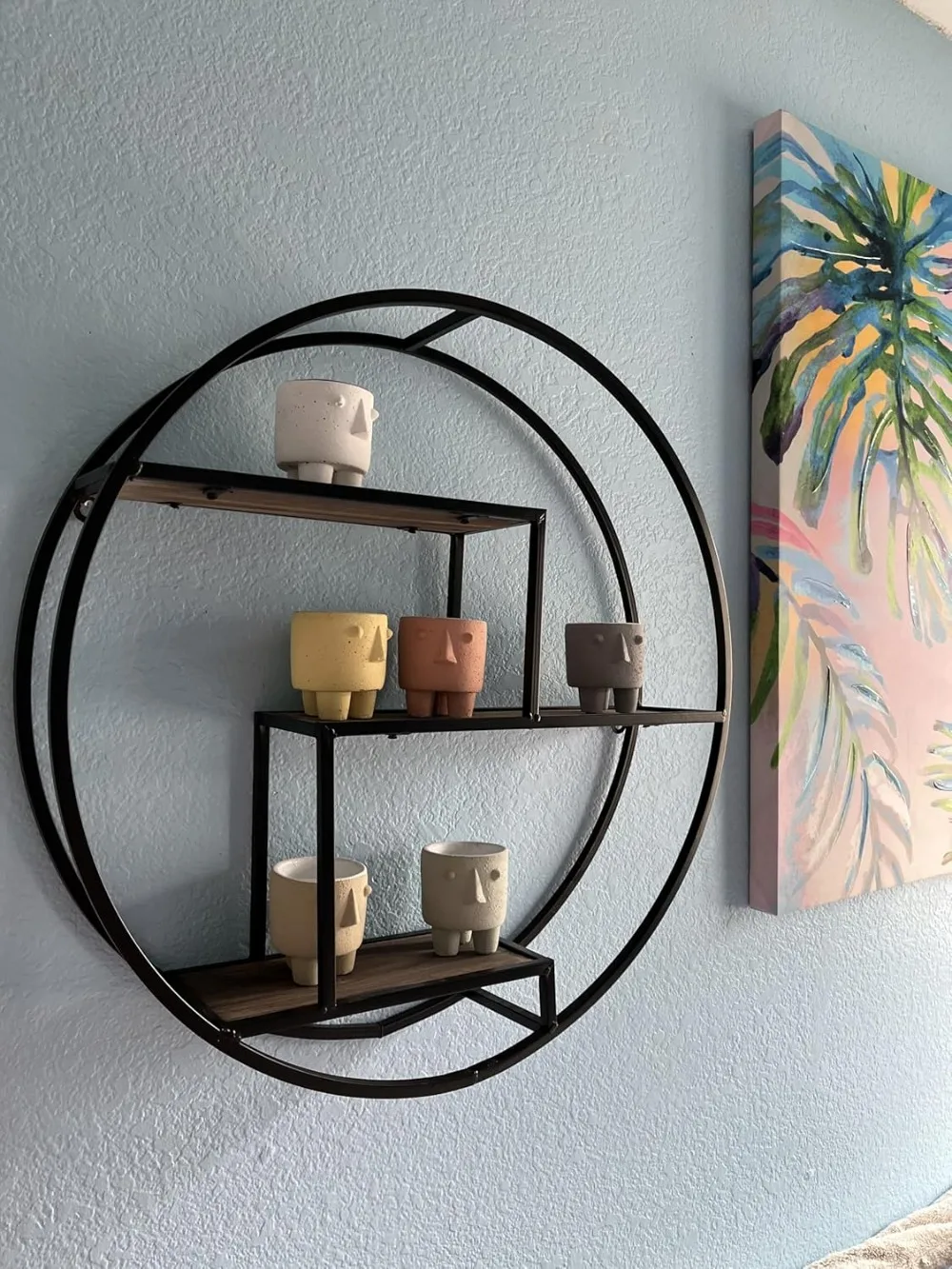 4-Tier Round Floating Wall Shelf, Black Sphere Shape Storage Display for Home Decor, 18 Inch