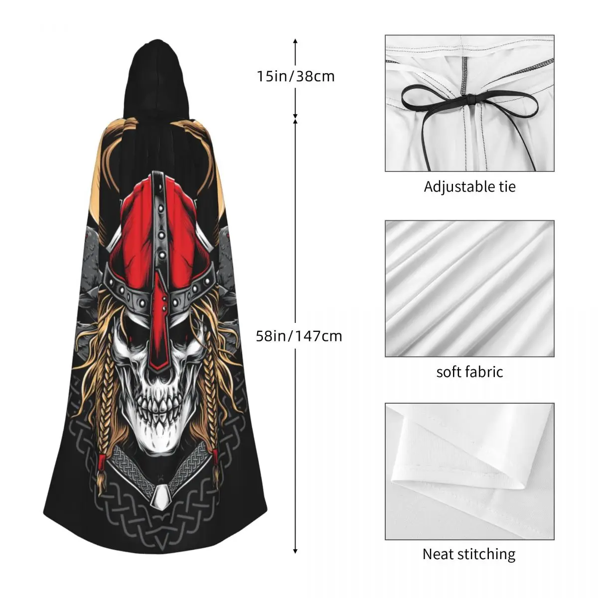 Vampire capa para adulto, capa com capuz, guerreiro viking, comprimento total, halloween cosplay