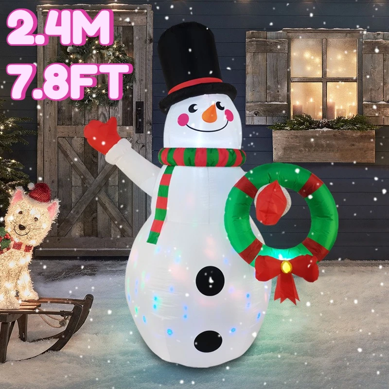 2.4M/7.8FT 크리스마스 장식용 인플레이터블 장난감 눈사람 화환 장식 잔디밭 집 마당 장식 LED 장식 크리스마스 파티 장난감