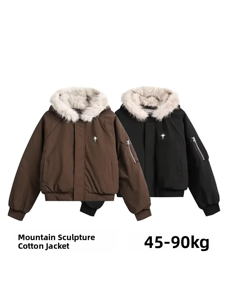 

American Retro Hooded Cotton Jaet Thiened Warm Outerwear for Men And Women Winter Coat with Fur Collar Faionable Ins Sle