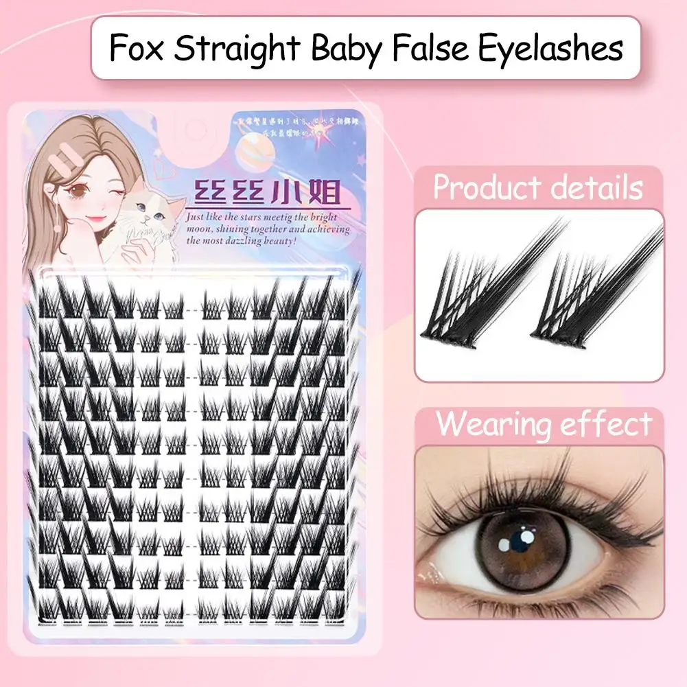 Fox bebê em linha reta preto cílios postiços ferramenta de simulação natural cílios único cluster extensão de maquiagem falsa cílios grossos n0y2