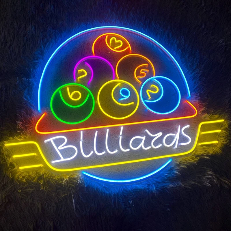 Billiards Neon Sign Custom Led Sign Billiard Pool Hall Neon Light Game Room Lights Sport Club Room Wall Decor Ball Billiard Sign