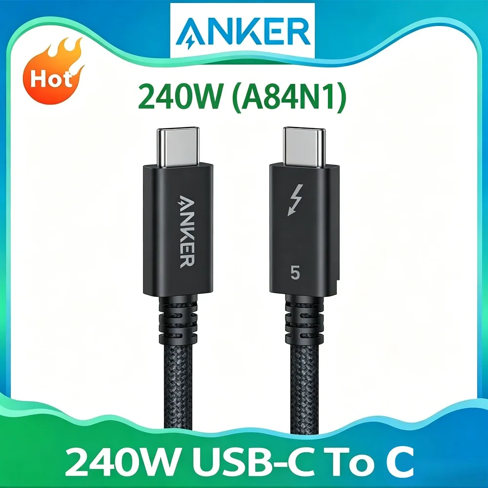 Câble Anker A84N1 Thunderbolt 5, charge rapide 240W, transfert de données 80 Gbps, cordon USB4 Type C pour ordinateur portable et moniteur
