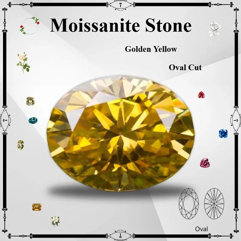 Stone Yellow Color Moissanite Stone Oval Cut Golden Yellow Color Lose Gemstone For Jewelry ...