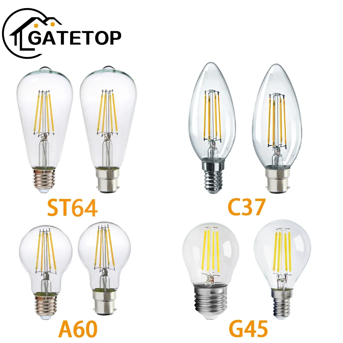 

Light Bulb Filament Bulb AC220V Retro Edison LampC35 G45 A60 ST64 G80 G95 G125 Glass Bulb E27 E14 B22 Vintage Candle Light