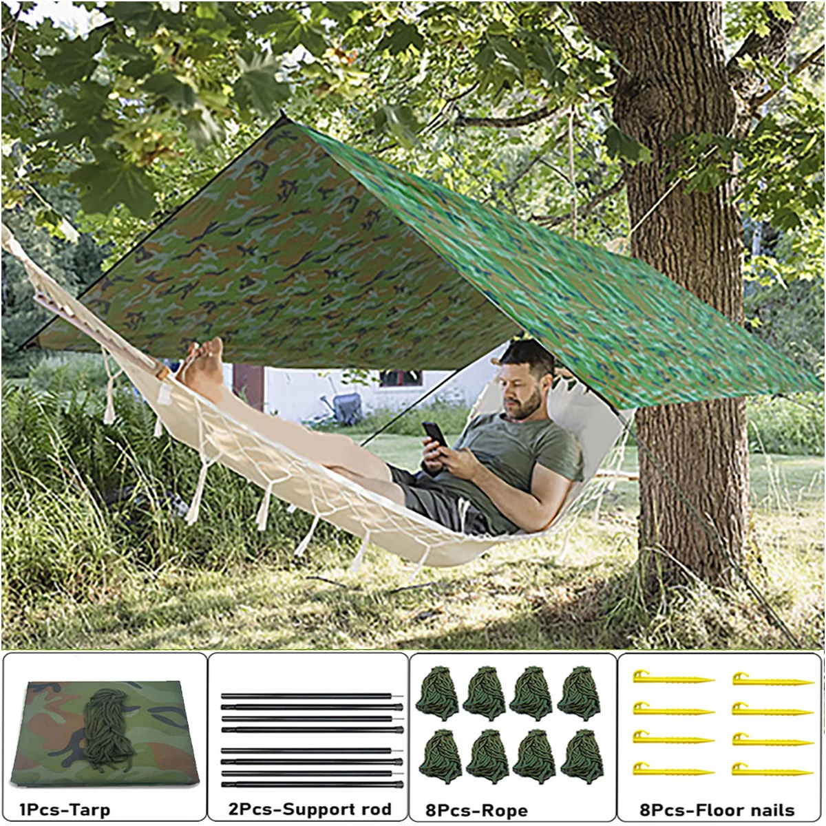 Camping Tarp, Outdoor Camping Tarpaulin Awning, Lightweight UV Resistant and PU 3000mm Waterproof Rainproof Tarpaulin Shelter