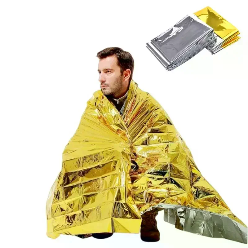 1/5 قطعة في الهواء الطلق الطوارئ الذهب والفضة بقاء بطانية الإسعافات الأولية الإنقاذ الستار احباط الحرارية يندبروف بطانية مقاومة للماء #3
