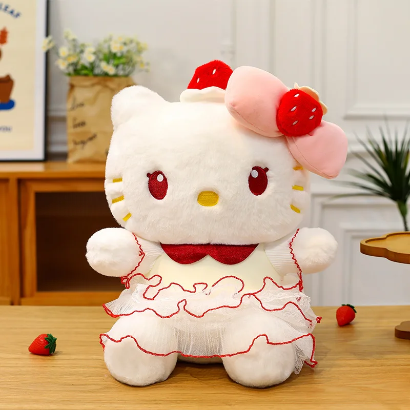 45 cm Sanrio Kawaii gâteau aux fraises Hello Kitty peluche poupée Kuromi peluche enfants anniversaire cadeau de noël avec chapeau personnage mignon