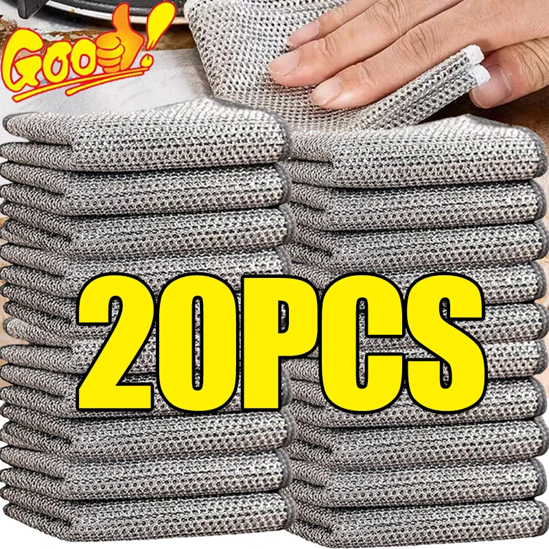 20/1pcs Steel Wire Cleaning Cloth Rags Thickened Non -stick Oil Dish Rag Kitchen Dish Pot Washdishing Cloths Towel Clean Tools