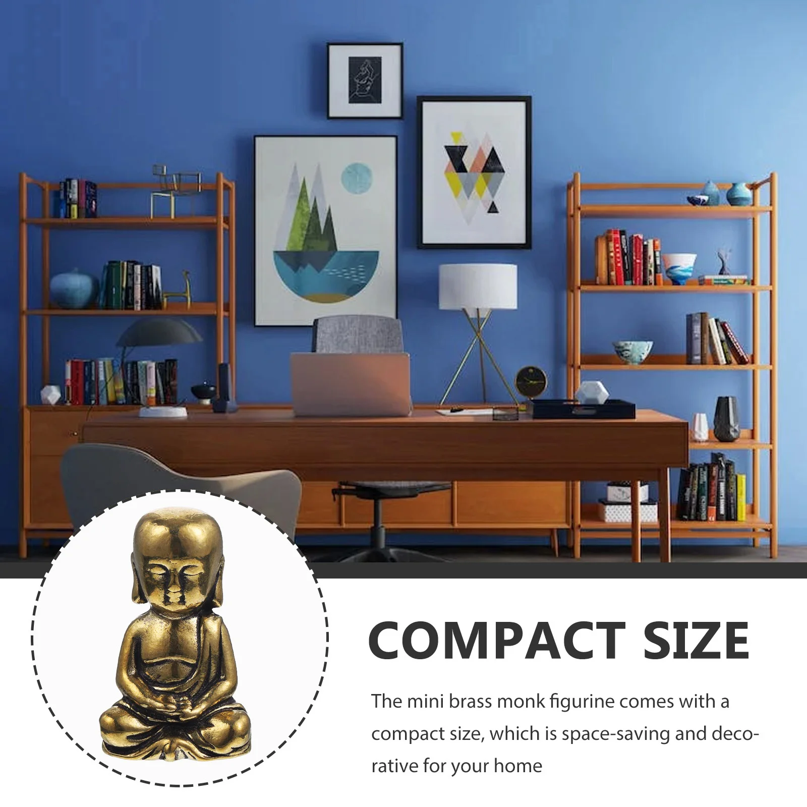 

Mini Brass Monk Small Desktop Decor For Table Zen Room Meditation Space-Saving Ornament Retro Buddha Statue Home Office Library