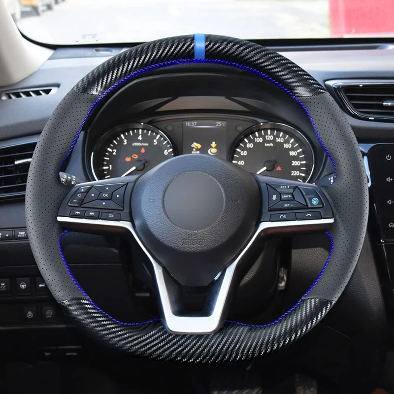 Carbon Fiber Leather Steering Wheel Cover For Nissan March Rogue Qashqai Leaf Kicks X-TRAIL Altima Sentra Versa Juke Micra