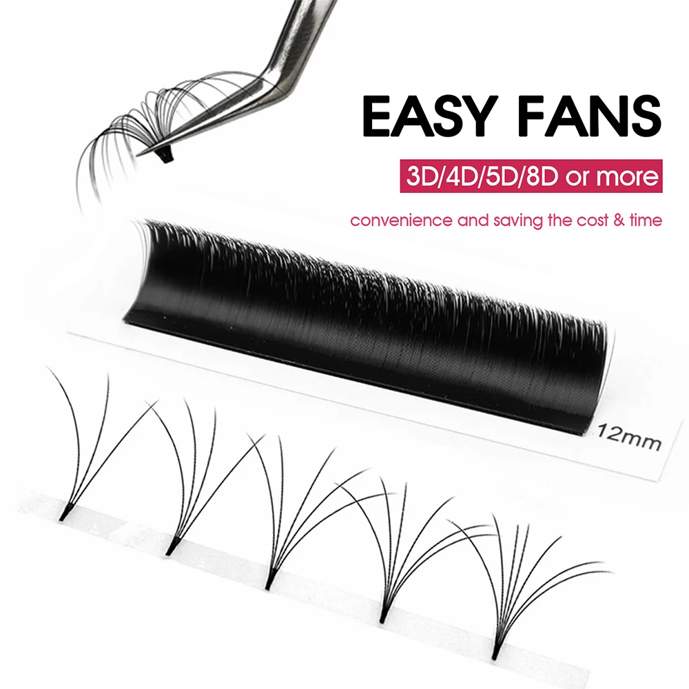 12 Rows MASSCAKU 5cases/lot C/CC/D/DD Curl Rapid Blooming Eyelash Individual Natural Automatic Fanning Lashes with Rich Styling