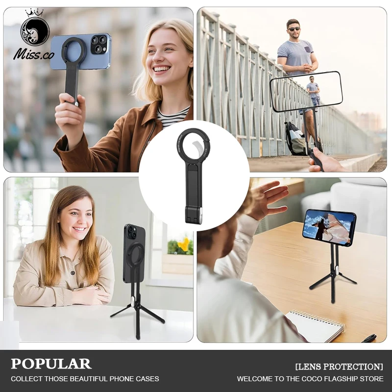 

Carabiner-Mounted Phone Tripod for iPhone 16 15 14 13 12 Pro Max Magnet Tripod Desk Mount Phone Handle Outdoor travel Vlog