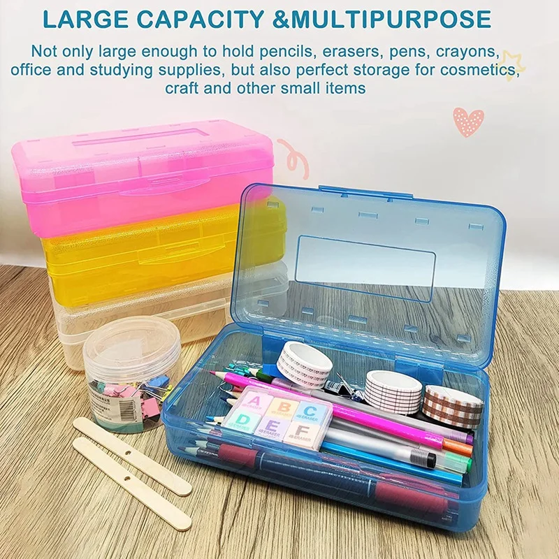 Plastic Translucent Pencil Box For Kids,Capacity Pencil Cases With Snap Tight Lid,Organizer For Pens Pencils