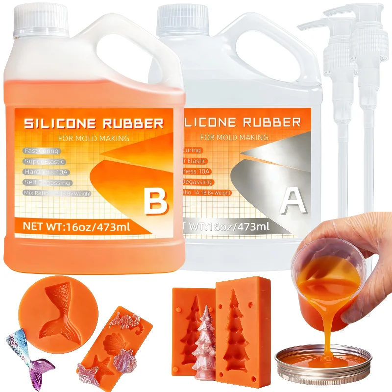 Liquid Silicone Rubber Mold Making Kit, 1:1 Mix Ratio Fast-Curing, Bubble-Free , 3D Printing, Sculpture Casting, Concrete Molds