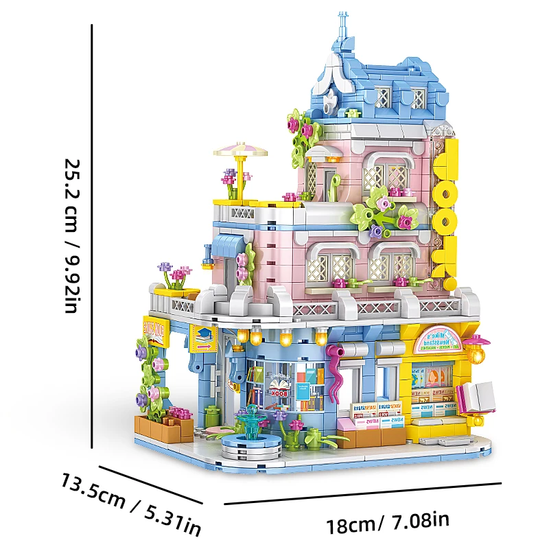 City Building Blocks Library Bookstore Architecture Set House Model Desktop Decor Kids DIY Toys Christmas Birthday Gift