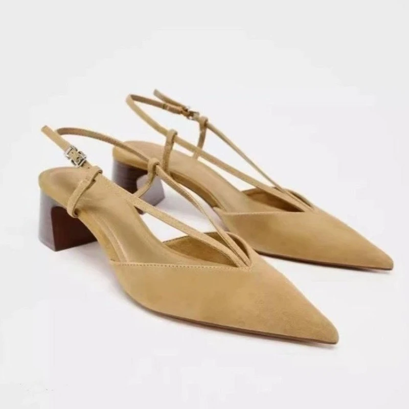 

Elegant Women Sandals Pointed Toe Heeled Shoes Sexy New Winter 2025 Chunky Slippers Dress Party Brand Woman Pumps Zapatos Mujer