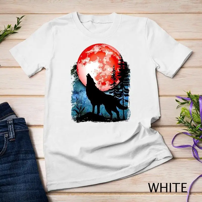 تي شيرت وولف هاولينج ريد بلود مون جالاكسي ستار نايت كسوف القمر للجنسين