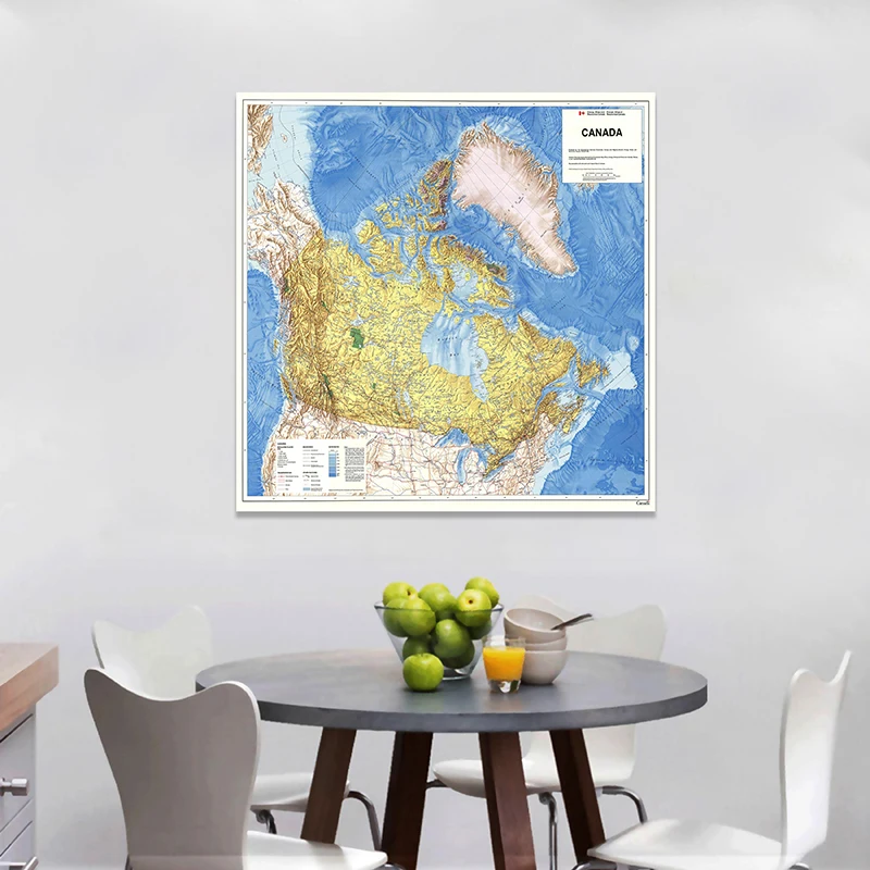 Vintage-Karte von Kanada, Retro-Wandposter, 90 x 90 cm, im Jahr 1983, Vlies-Leinwandgemälde, Heimdekoration, Klassenzimmer, Schulbedarf