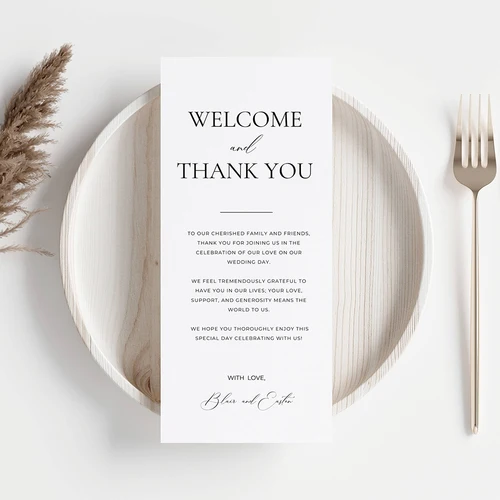 맞춤형 모던 웰컴 및 감사 노트, 웨딩 테이블 감사 카드, 장소 설정, 감사 편지, 감사 냅킨 노트 