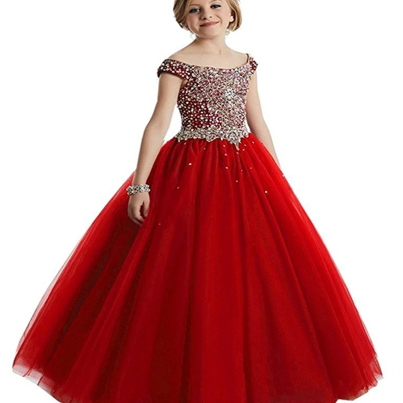 Crystal Diamond Girl Dress Princess Dres Flower Girl Dresses Cute Baby Girl Dress Girl Birthday Party Dresses First Communion Dr