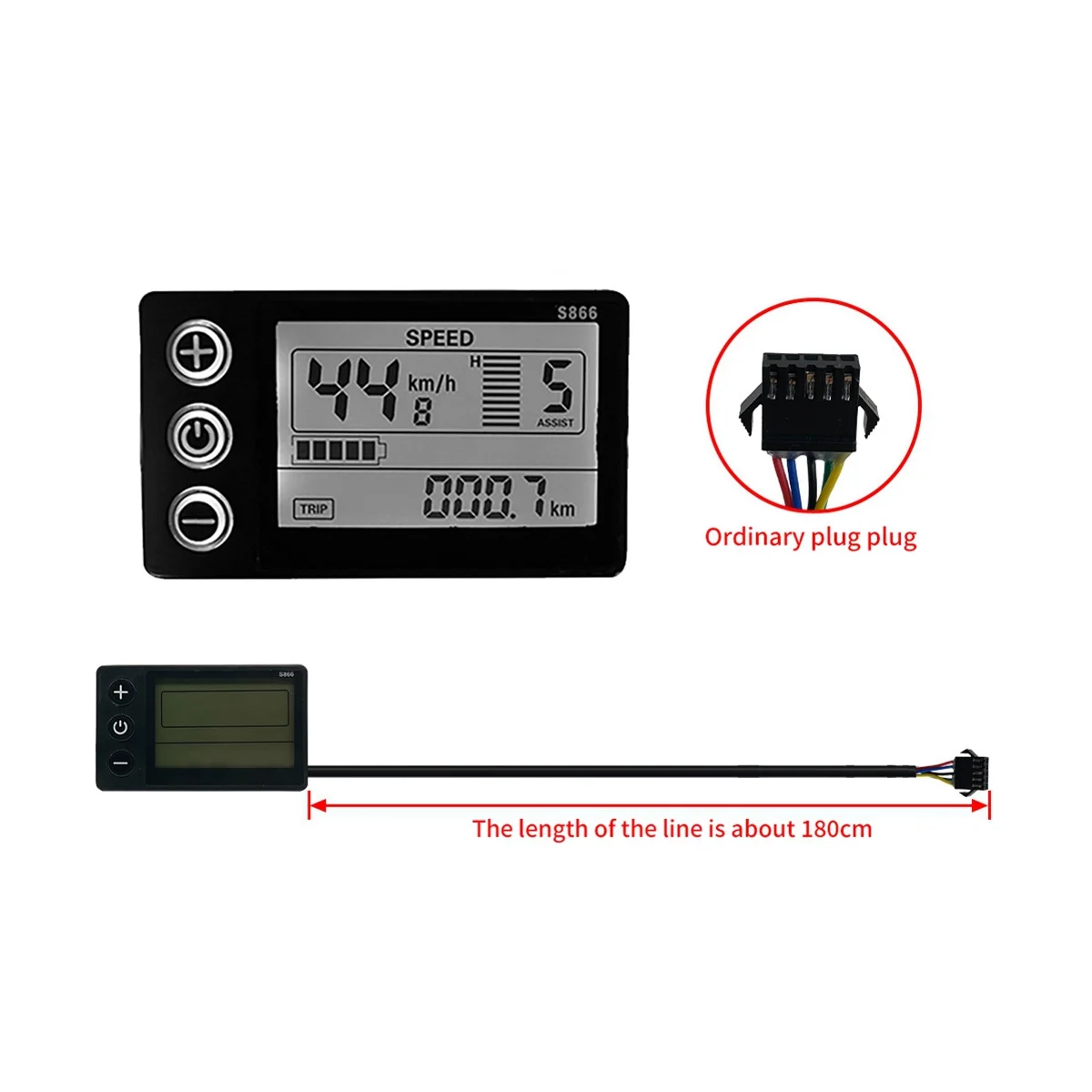 36/48V E-Bike Sine Wave 26A 500/750W Three Mode Brushless Controller with S866 Display for Electric Bicycle Tricycle