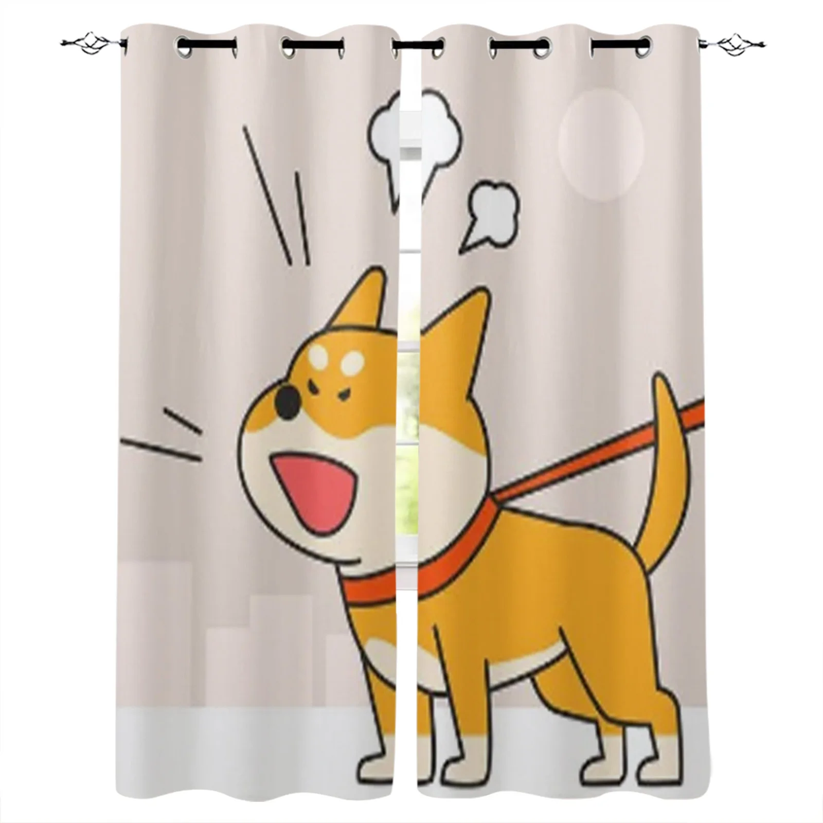 Cute Barking Dog Pets Shiba Inu Curtains for Bedroom Window Curtain Home Living Room Decor Balcony Drapes Hotel Coffee Curtains