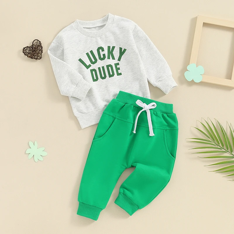 

Baby Boys St Patrick s Day Shamrock Print Hoodie and Pants 2-Piece Outfit Set for Irish Festival Celebration