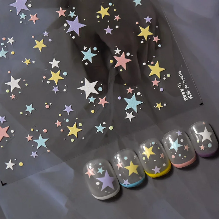 Illusion Halo Dyeing Silver Colorful Stars Rhinestone Dots Love Heart Adhesive Nail Art Stickers Geometric Chic Manicure Decals