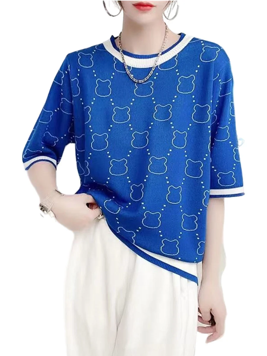 

4XL Loose Women Spring Summer Blouses Shirts Lady Fashion Casual Half Sleeve O-Neck Collar Printing Blusas Tops G2120