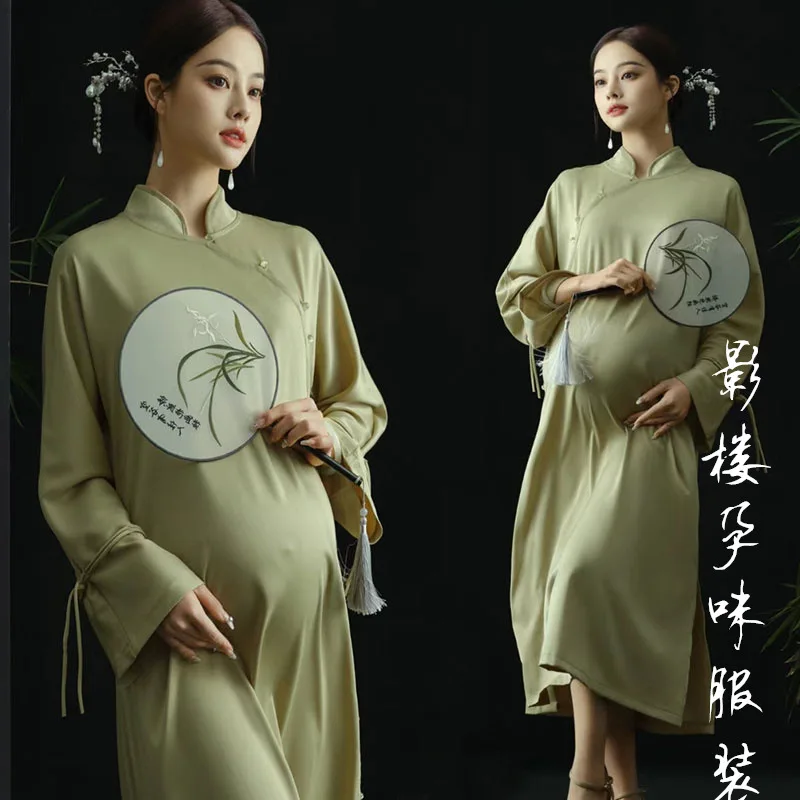 Photo Studio New Maternity Photo Clothing \Chinese Retro Cheongsam Temperament Maternity Antique Art Photo Portrait Dress