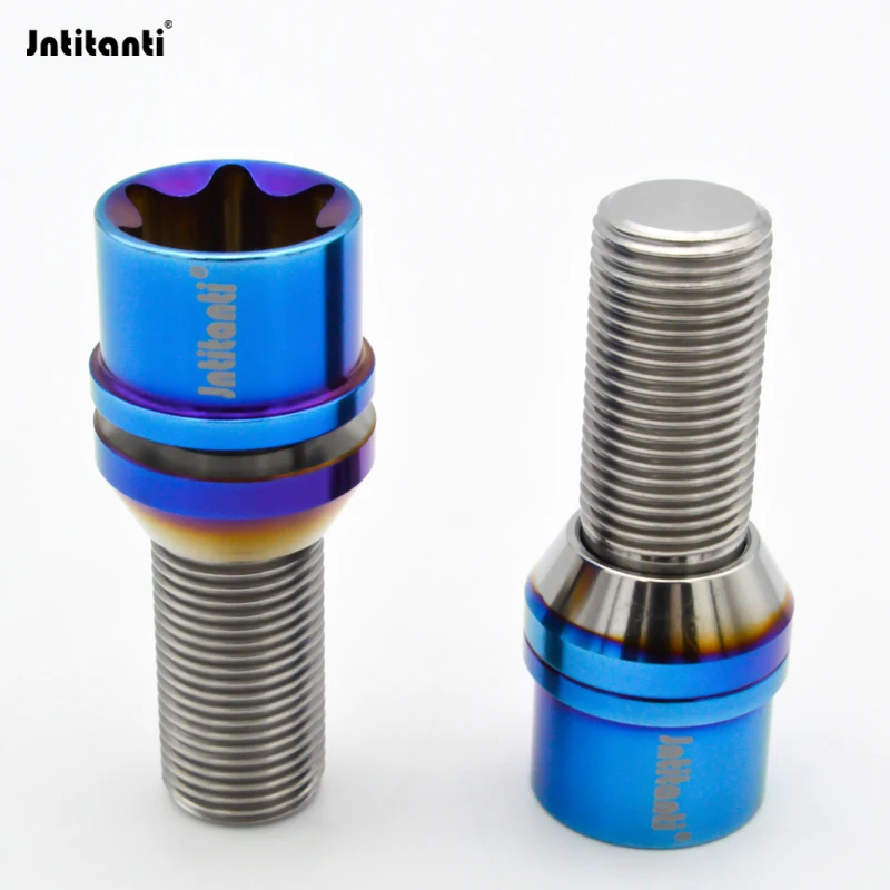 Jntitanti 10.9 grade Anti-theft torx socket cone seat Gr.5 titanium floating washer wheel bolt M14x1.25*28-45 for BMW MINI Rolls