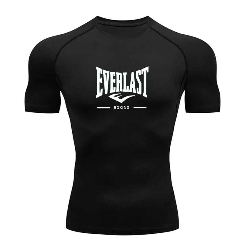 EVERLAST BOXING New Men's Running Compression T-Shirt Short Sleeve Gym Workout Shirts Jogging Sportswear Sweatshirts Printed