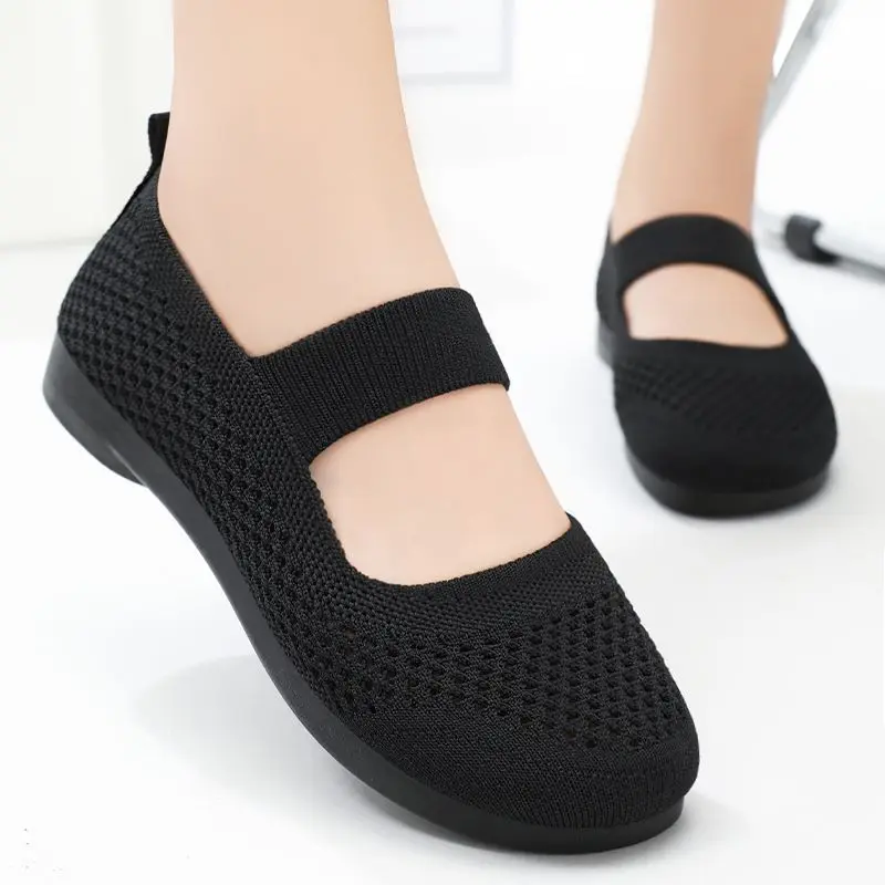 Summer Shoes For Women Loafers Casual Breathable Ballet Flats Knitted Lightweight Pregnant Ladies Slip On Shallow Bottom Sneaker