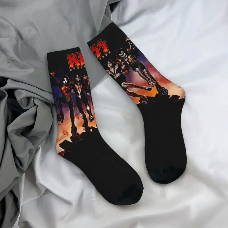 Śmieszne męskie skarpetki Heavy Metal Rock Band Kiss Dress Sock Unisex Oddychające Wygodne skarpetki Rock And Roll Crew z nadrukiem 3D