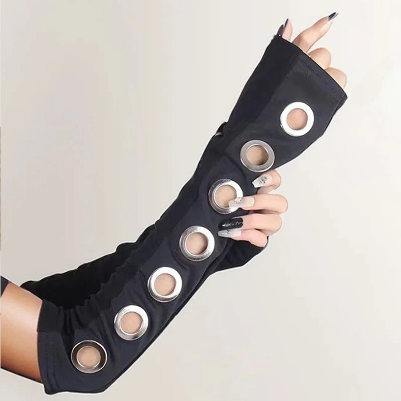 

One Pair Women Black Outsleeves Man Arm Warmer Punk Dance Outdoor Y2k Accessory Sleeves Hollow Out Elbow Length 2025 Summer