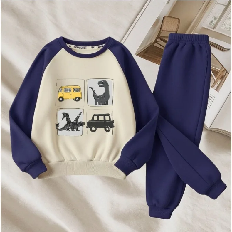 2026 Herbst Kinder Freizeitanzug Modisch Bedruckter Jungen O-Ausschnitt Hoodie und Lange Hose Zweiteiliges Set Kinder Sweatshirt-Anzug – Detail 2