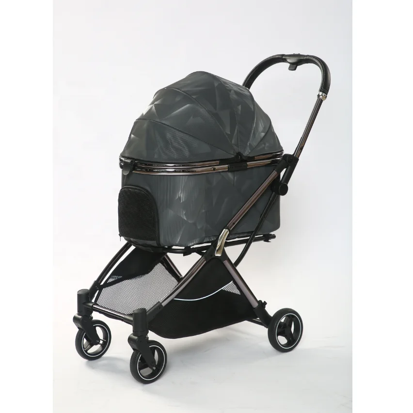 

Factory Direct Upgrade Model Premium Metallic Pet Trolley Cart Automatic Folding Pet Stroller for Dogs Cats