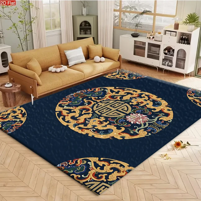 Chinese Traditional Dragon Longevity Lotus Carpet Flooring Square Area Rug Oriental Style Home Living Room Bedroom Floor Mat