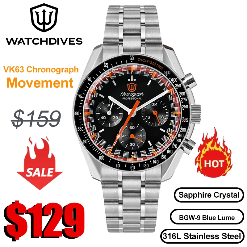人文 Die Verwertbarkeit von nachrichtendienst Watchdives WD1863 Quartz Watch VK63 Chronograph Movement Bubble